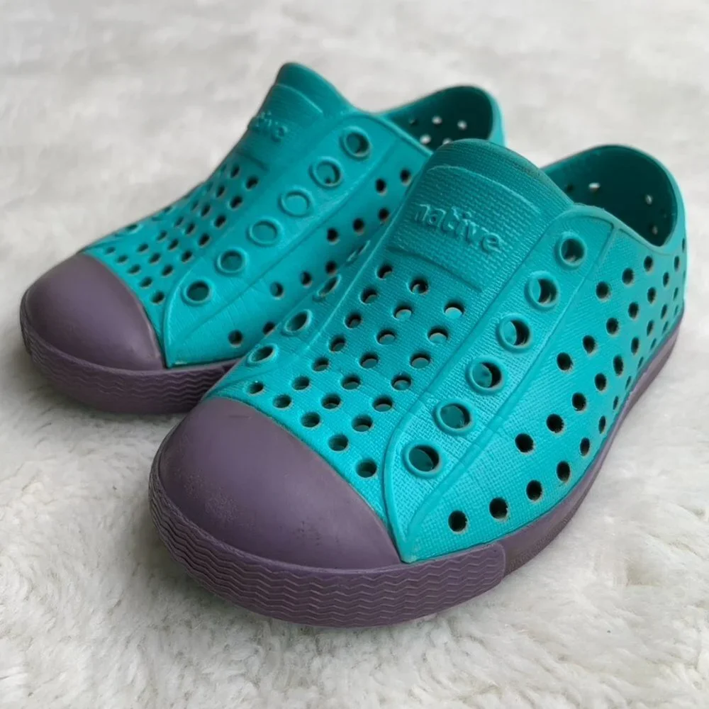 Native Jefferson Toddler Kids Gray Aqua Slip On Rubber Shoes Size 6